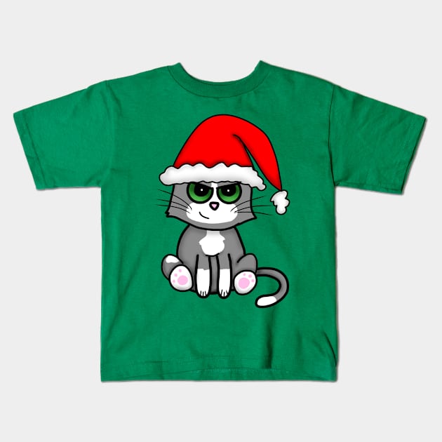 Christmas Kitty (Large Print) Kids T-Shirt by Aeriskate